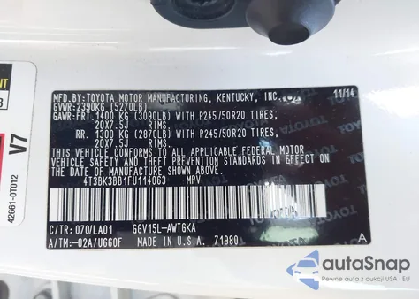 2015 Toyota Venza Xle V6 from USA, damaged, VIN 4T3BK3BB1FU114063